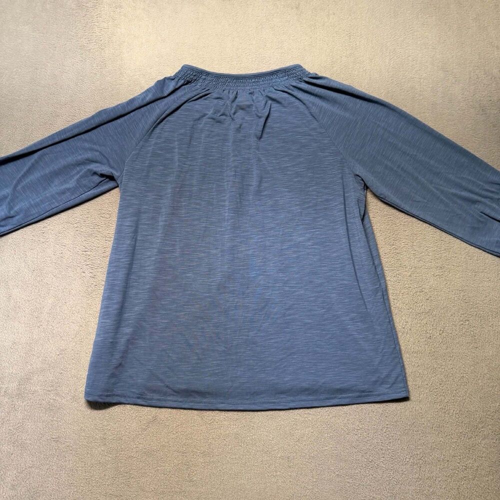 L.L.Bean Womens Medium 3/4 Sleeve Henley Blouse Blue Stretch Casual Top - Picture 3 of 9